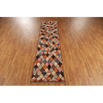 Tapis de couloir oriental marocain en laine à motif treillis all-over 3 x 10