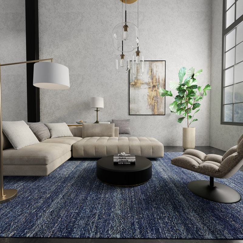 Tapis ikat bleu Posey, Carré 1 pi 6 po