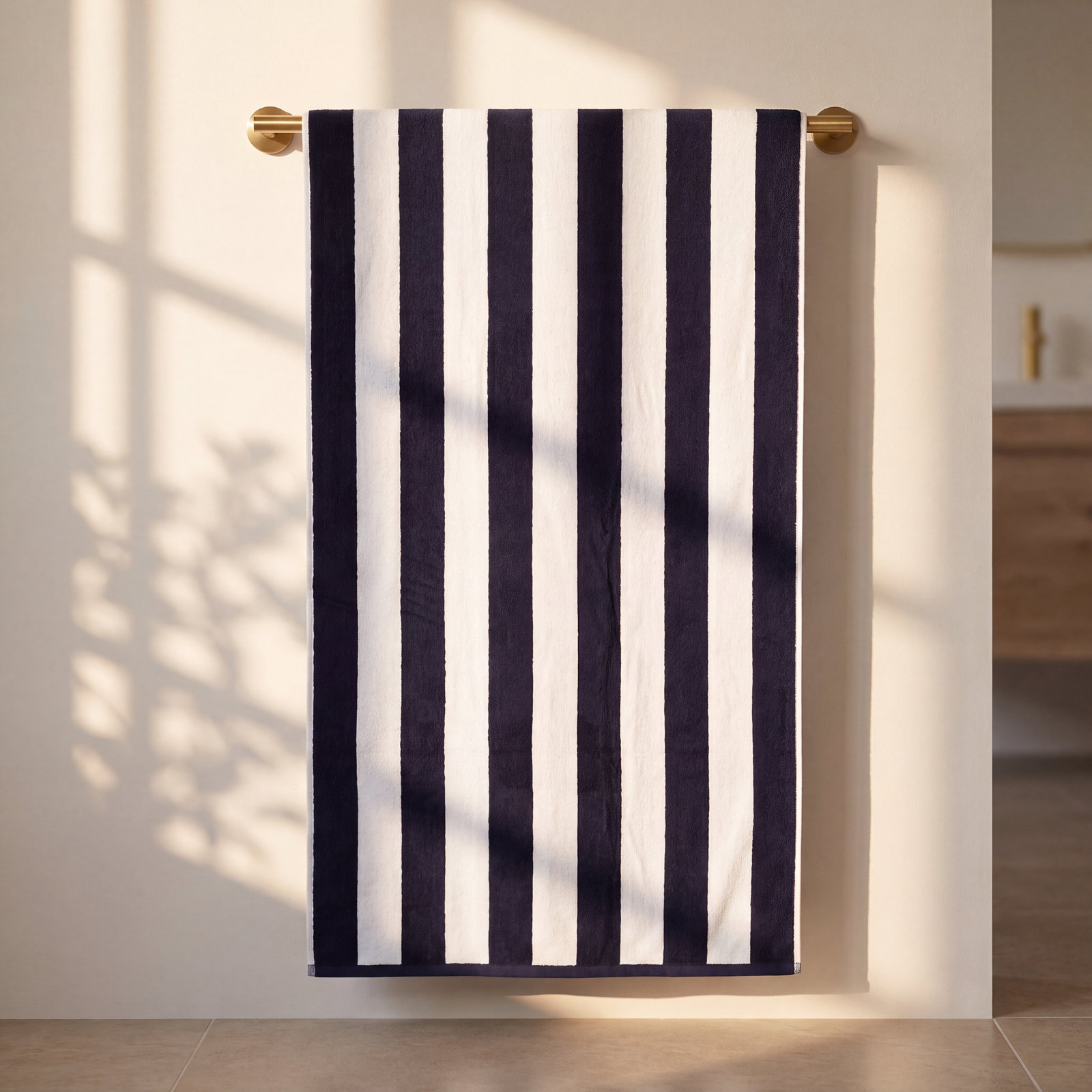 Mendel Striped Cotton Beach Towel, Navy