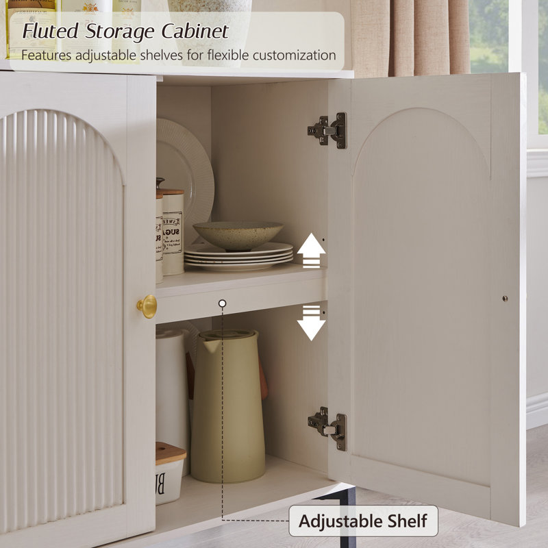 Buffet moderne cannelé avec rangement, Blanc, 1, H 34 po x l 30,88 po x P 15,75 po