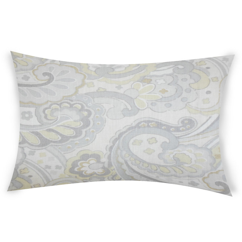 Paisley Linen Reversible Throw Pillow, 14" x 36", White