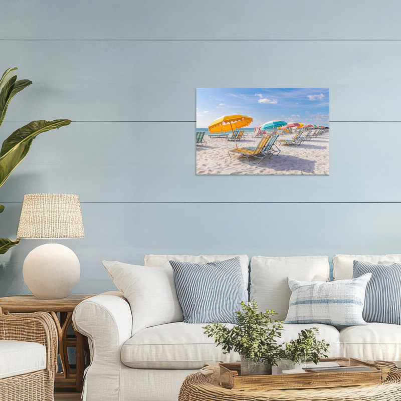 Parapluies rayés sur toile Sunny Beach, design par Richard Silver, H 20 po x l 30 po