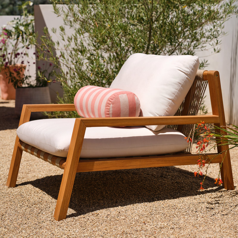 Charlotte Solid Teak Wood Slanted Rope Back Chair with Sunbrella Cushions
