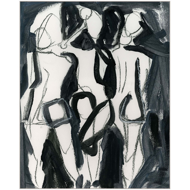 «Black & White Triple Nudes 2» par Katie Ré Scheidt, H 41,25 po x l 33,25 po, Cadre flottant blanc