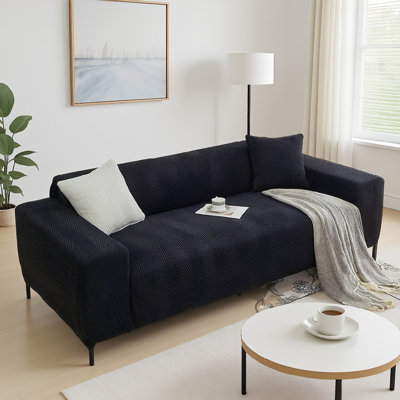 Solid Black Tomeco Stretch Sofa Slipcover, Fits Chair, Loveseat, Sofa And XL Sofa
