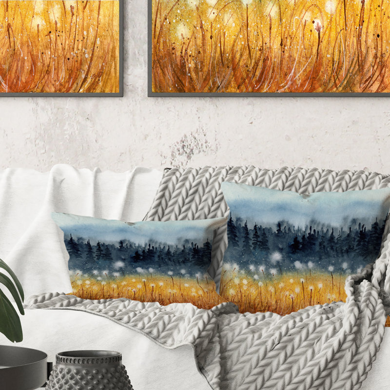 Paysage avec un champ de blé jaune - Coussin décoratif traditionnel imprimé 1