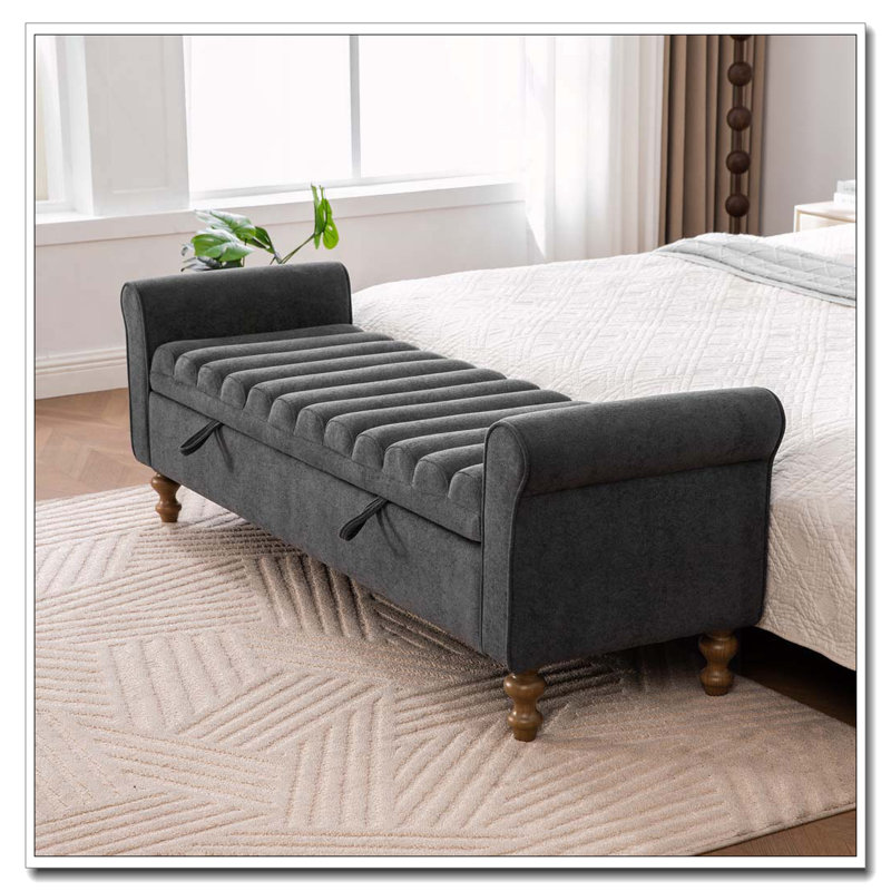 Banc de rangement rembourré de 65,55 po de largeur, Gris anthracite