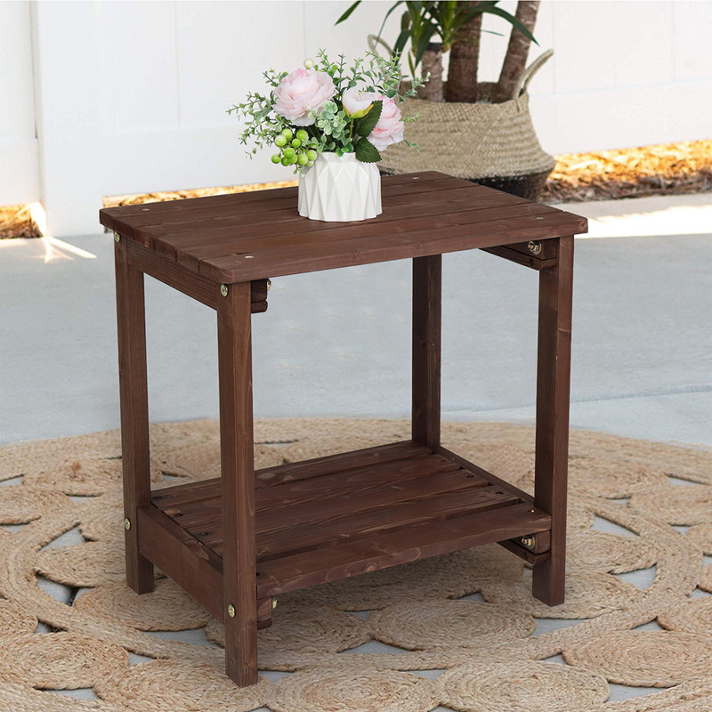 Table d'appoint rectangulaire en bois - 19,8 x 14 x 19,8 po - Bois massif - 1 pièce - Table d'appoint - Brun clair - Rangement compact pour n'importe quelle pièce