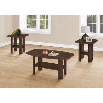 Ensemble de table, ensemble de 3 pièces, café, bout, côté, décor, salon, stratifié noyer, transitionnel