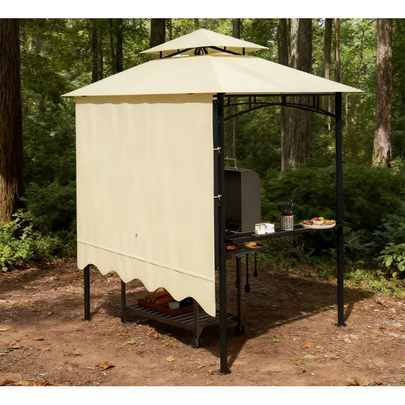 Abri de barbecue pratique, abri de jardin extérieur avec auvent latéral, tablettes latérales et crochets, Beige