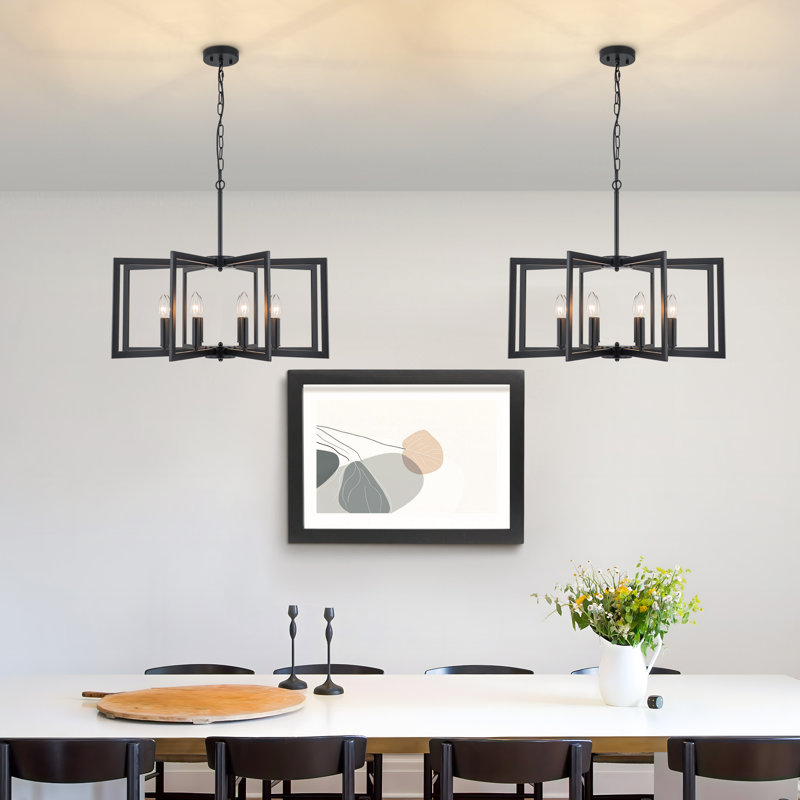 Lustre géométrique Qun Farmhouse Lantern, Noir mat, H 20,5 po x l 26,8 po x P 26,8 po
