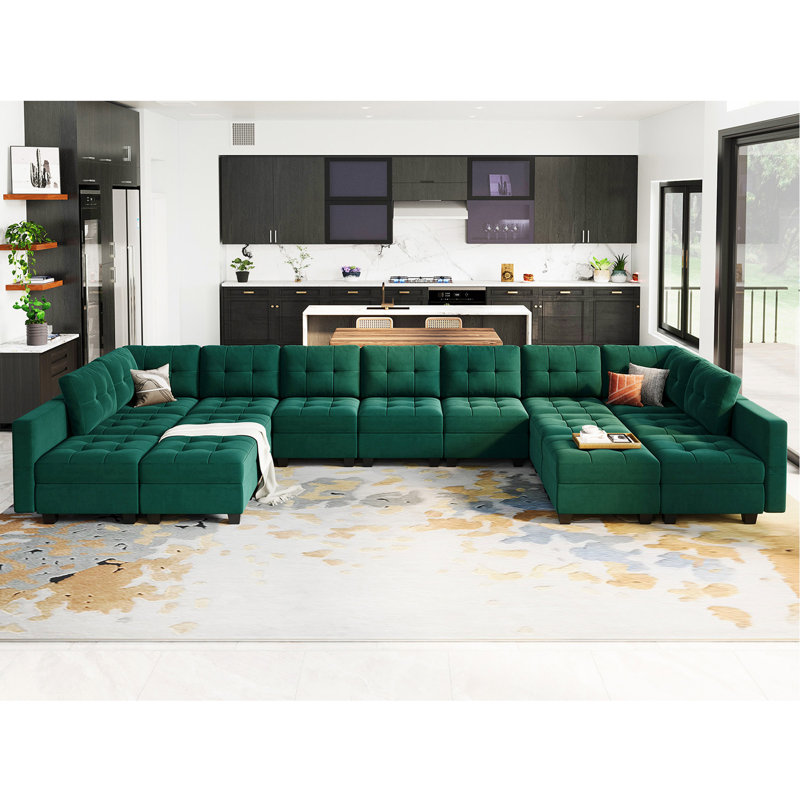 Soneson Velvet Sectional Reversible, Dark Green Velvet