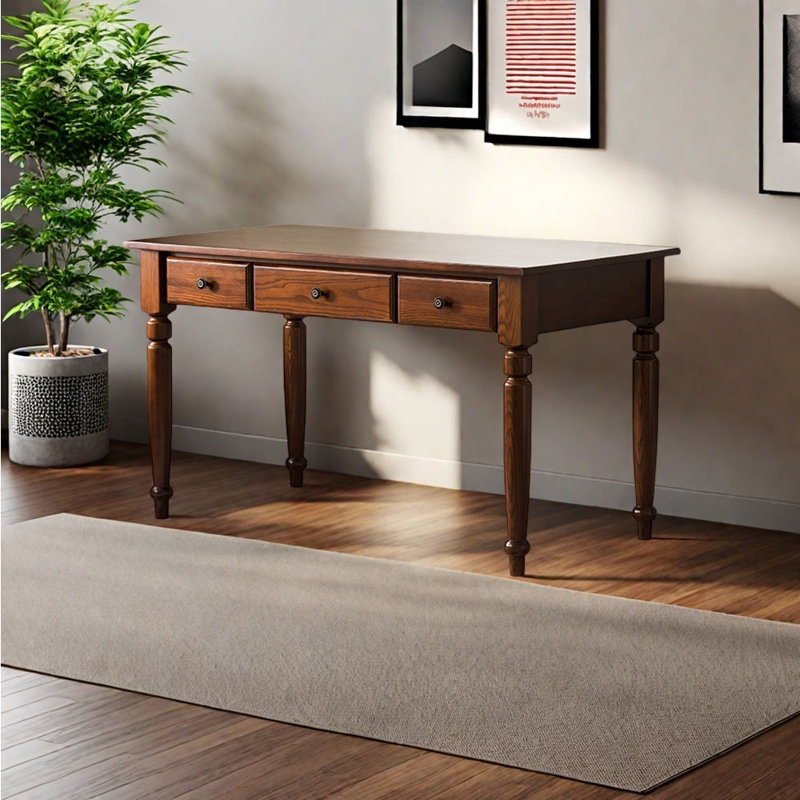 Bureau en bois massif rétro de style américain, Brun, H 29,92 po x l 43,31 po x P 21,65 po