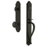 Arc Handleset with Single Cylinder Deadbolt and Windsor Door Knob and Rosette