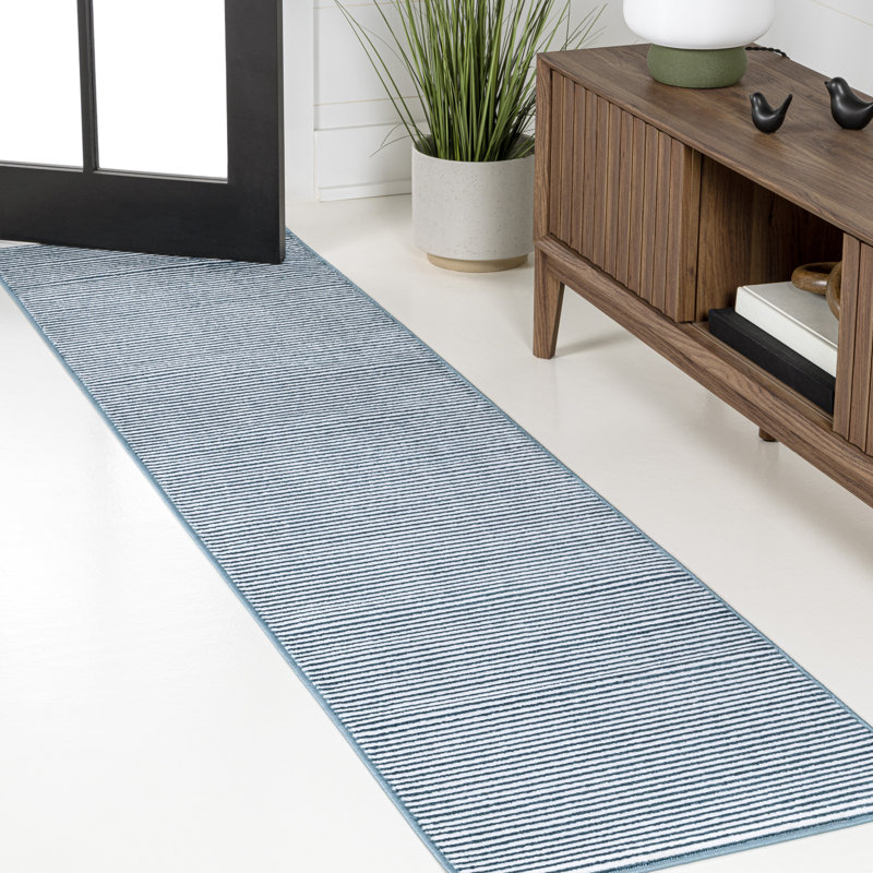 Tapis bleu / blanc Wolcott, Tapis de couloir 2 pi x 8 pi