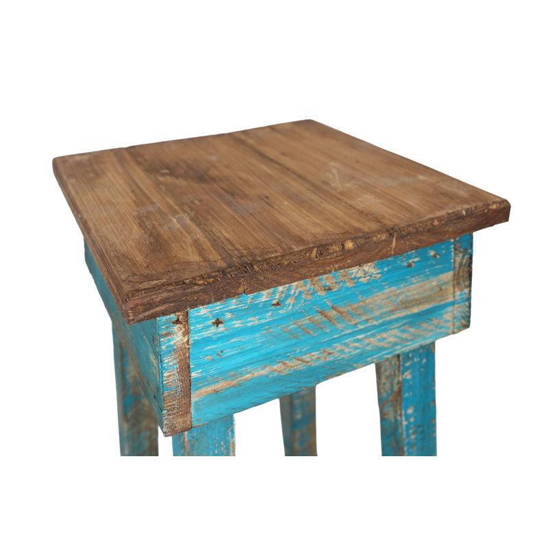 Tabouret décoratif en bois Lost Creek - turquoise, Bleu sarcelle / brun