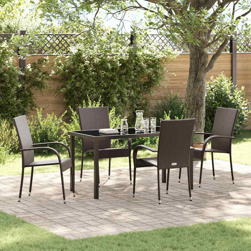 Garden Dining Set 5 Pcs Powder-Coated Steel, Brown