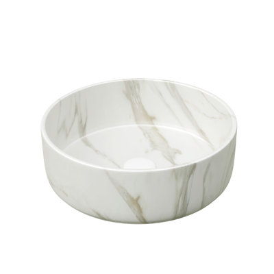 14" Bathroom Sink Round Vessel Ceramic Sink with Marble Look