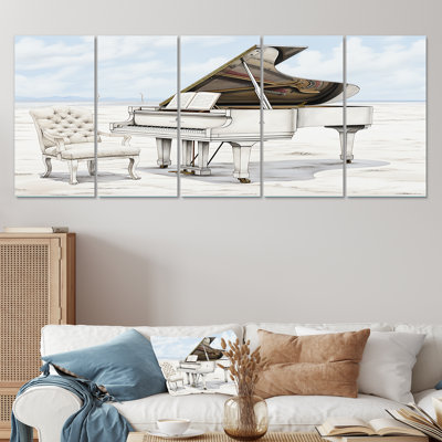 Ensemble de 5 impressions monochromes noires et blanches Grand Piano