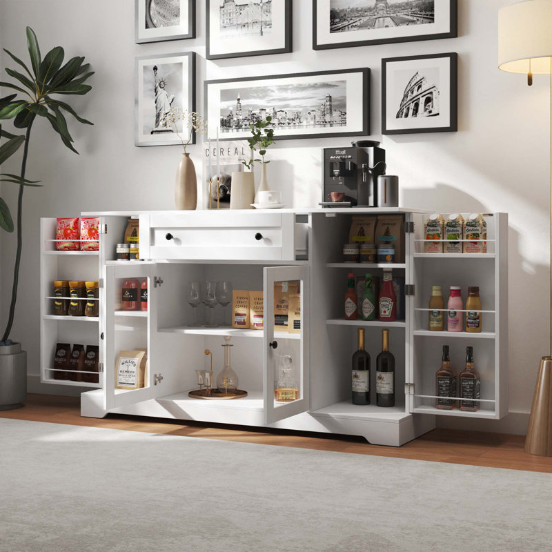 Buffet Cabinet with Storage, Modern Sideboard Buffet with Doors, Wood Coffee Bar Kitchen Storage Cabinet with Drawer and Adjustable Shelf