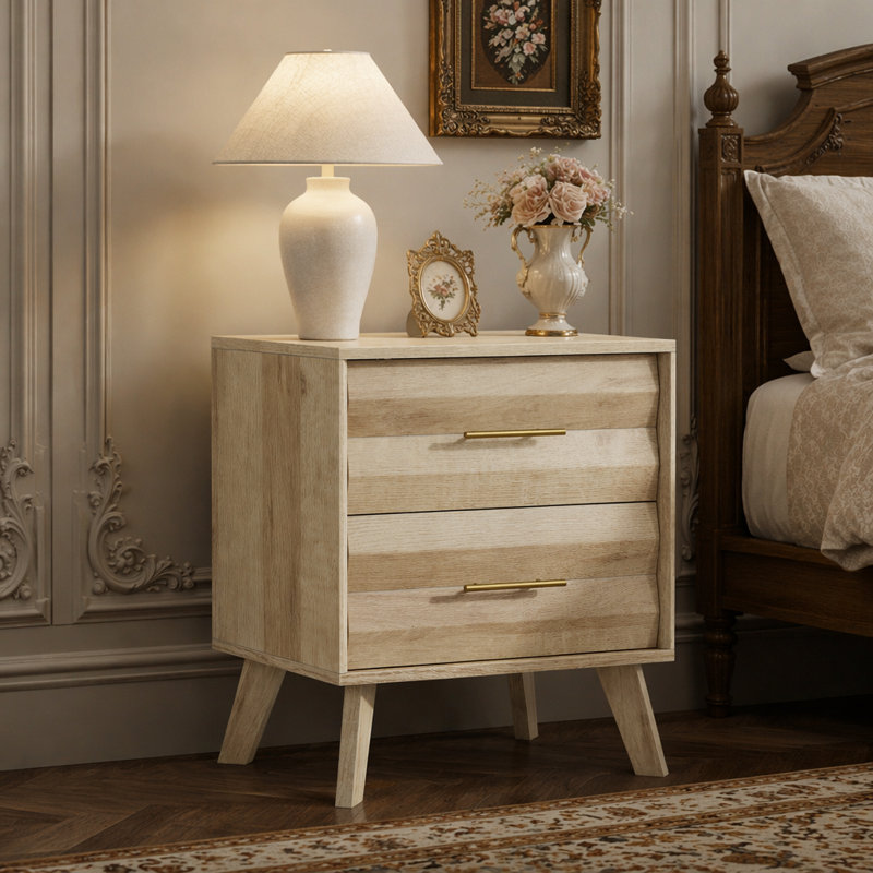 Table de chevet double tiroir, armoire de rangement de chevet de style moderne de style médiéval, table de chevet avec poignées en métal, unité simple