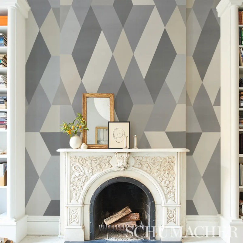 Schumacher x Clements Ribeiro Deco Diamonds Panel Wallpaper, Dove
