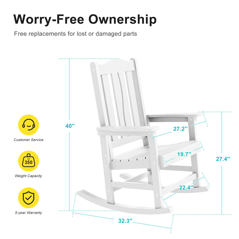 Chaise berçante d'extérieur en PEHD, Blanc