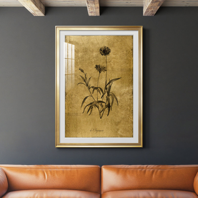 Croquis doré Botanique I - Cadre photo, reproduction d'art sur papier, H 36,5 po x l 26,5 po x P 1,5 po, Or