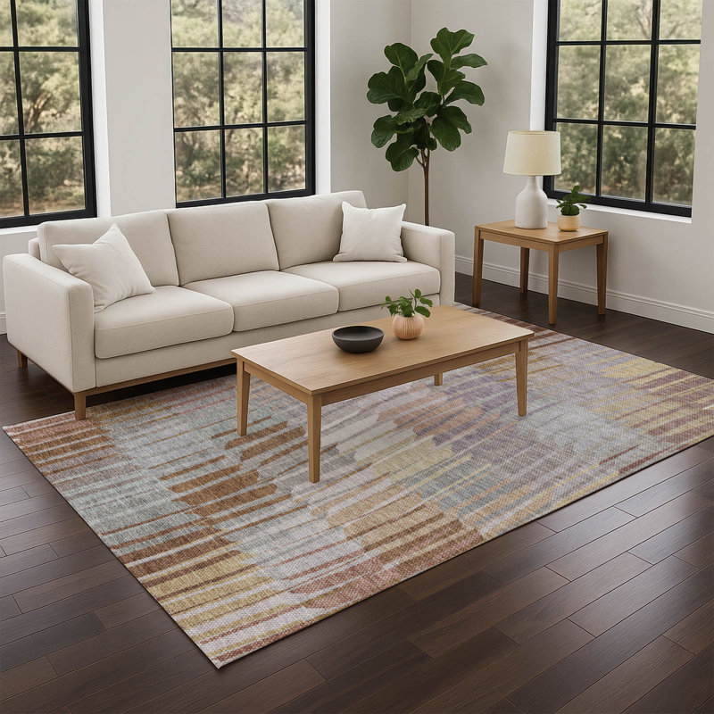 Machine Washable Indoor/Outdoor Huseby ACN2271 Stripes Rug, Rectangle 5' x 7'6"