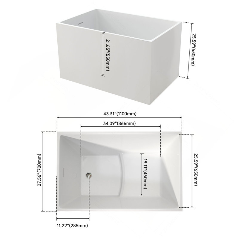 43" Acrylic Freestanding Bath tubs Modern Soaker Tubs