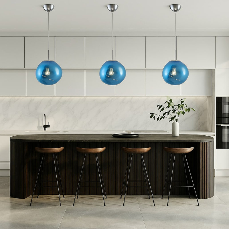 Luminaire suspendu moderne 1 lumière Rodman, Bleu, H 11 po x l 11 po x P 11 po