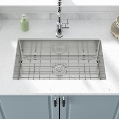 27" L x 18" W Single Bowl Stainless Steel Undermount Kitchen Sink with Sink Grid and Basket Strainer
