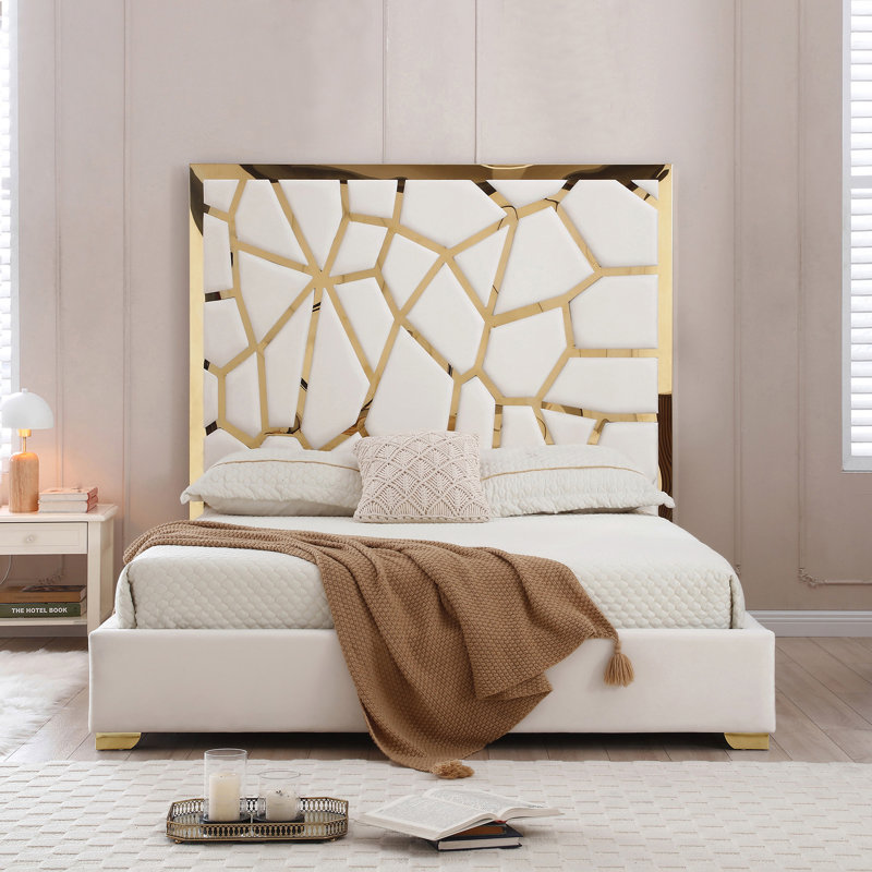 Upholstered Metal Platform Bed, Queen, Cream