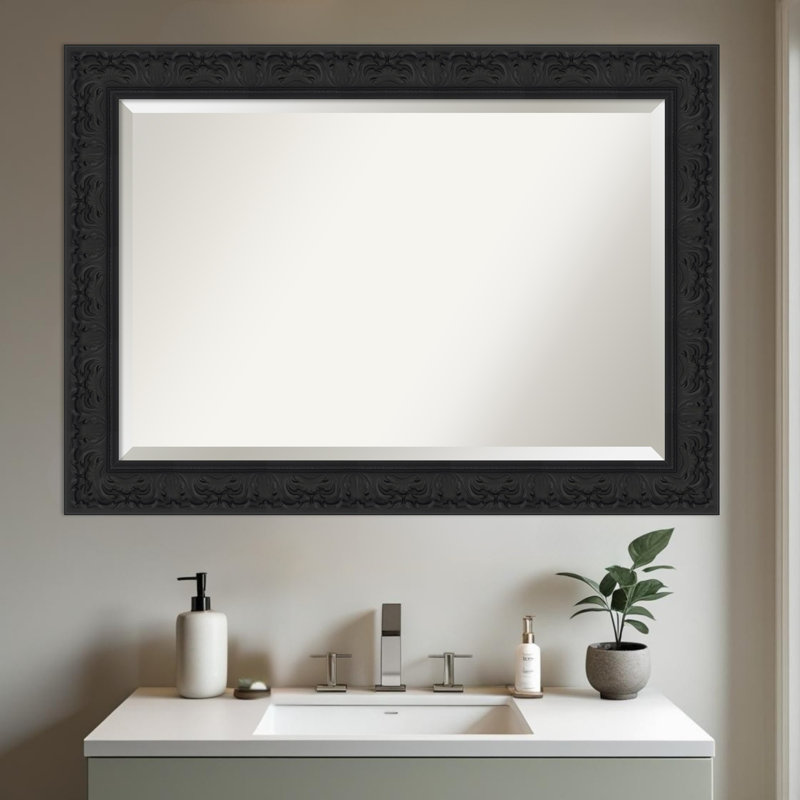 Miroir de salle de bain mural biseauté Luxe, Noir, 30,75 po x 24,75 po