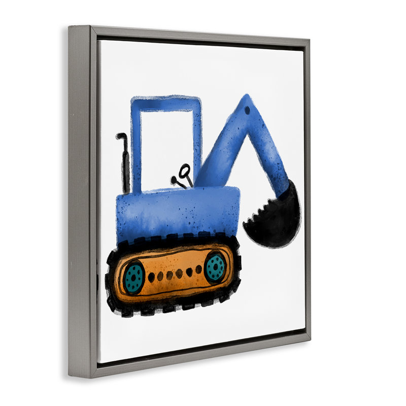 «Blue Simple Bulldozer», encadrée par Elizabeth Medley, Cadre flottant gris lustré, H 18 po x l 18 po