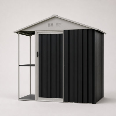 6 ft. W x 4 ft. D Outdoor Galvanized Steel Storage Shed with Side Storage Rack and Gable Roof