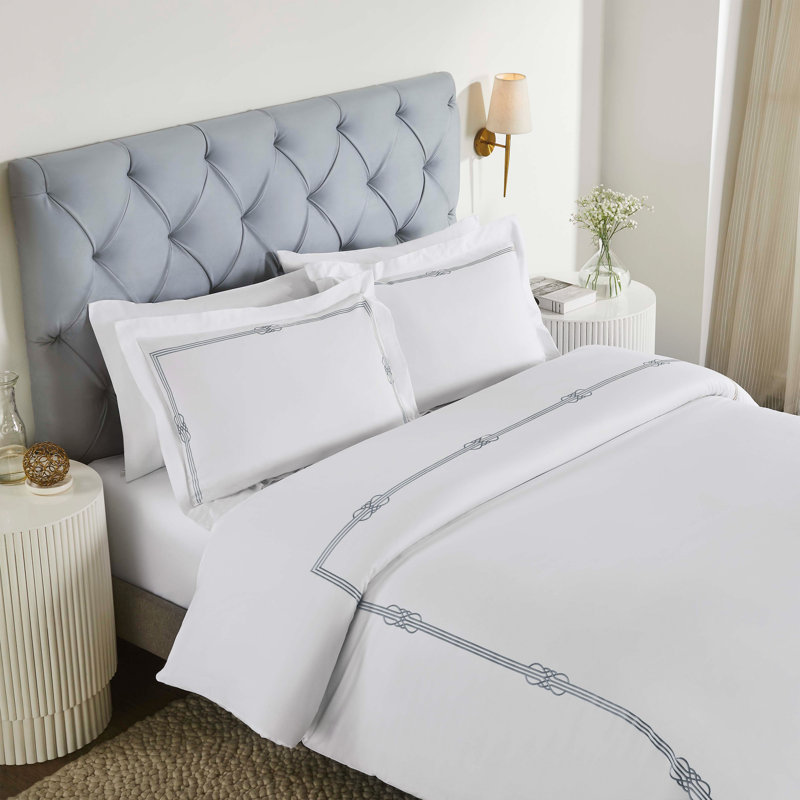 Ensemble de housse de couette 3 pièces Moonlawn, Housse de couette très grand / très grand califo, Blanc / argent