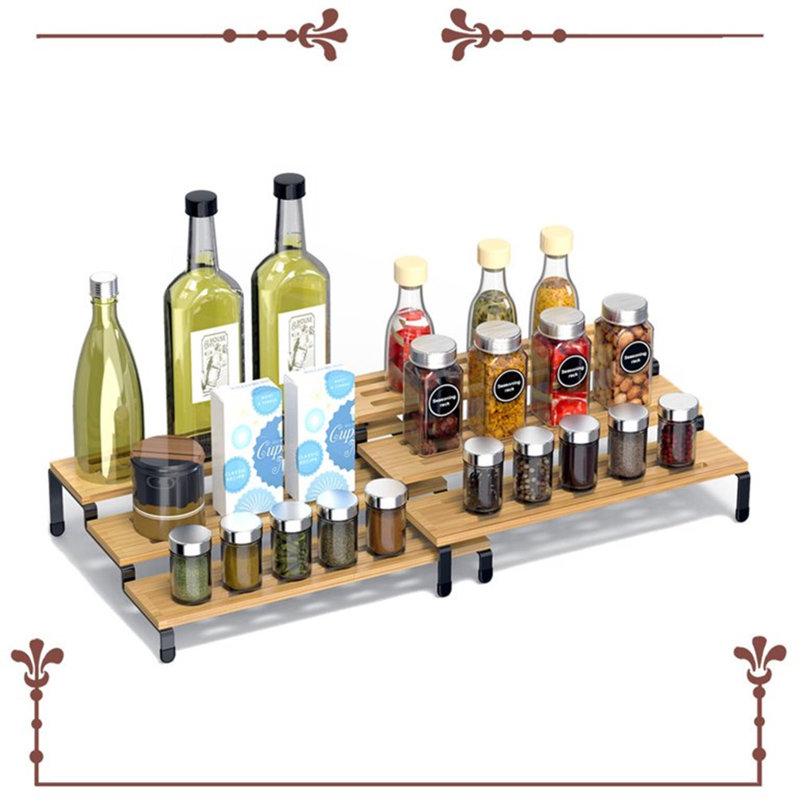 Freestanding Bamboo Spice Rack with Adjustable Racks