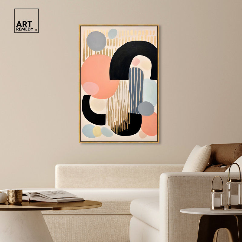Perles de bijoux, formes abstraites, art mural tendance par Art Remedy, Cadre doré, H 55 po x l 37 po