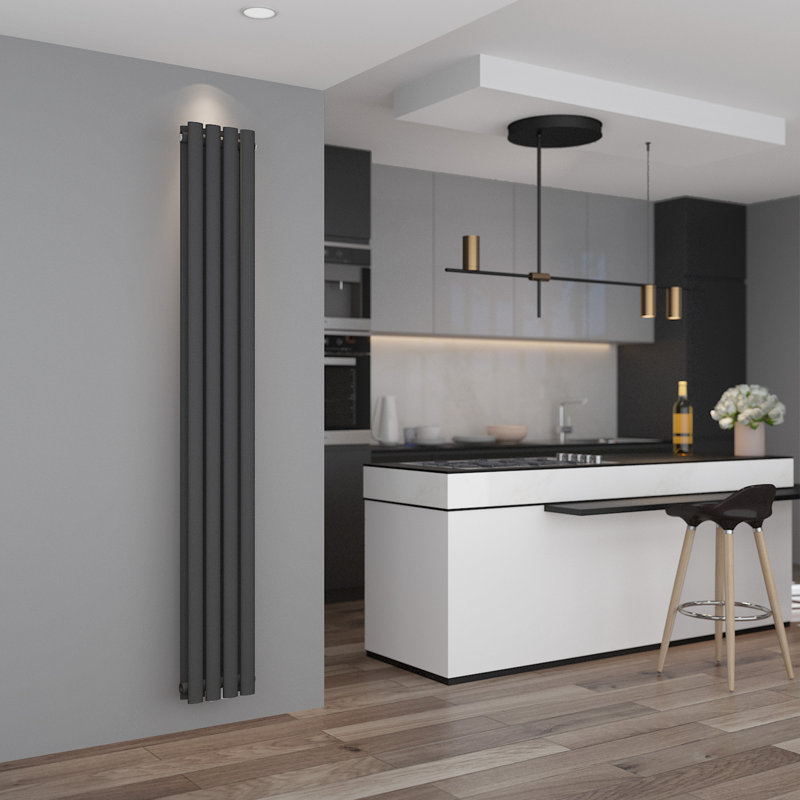 Roxann Vertical Oval Panel Radiators, 180cm H x 23.6cm W x 10cm D, Black
