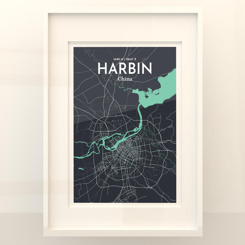 «Harbin City Map», impression, Vert / gris, H 27,6 po x l 19,7 po