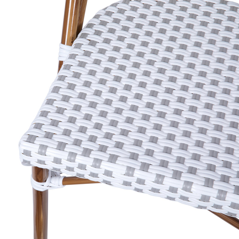 Indoor/Outdoor All-Weather Commercial Paris Chairs with Bamboo Print Frame, White/Gray Seat/Natural Frame