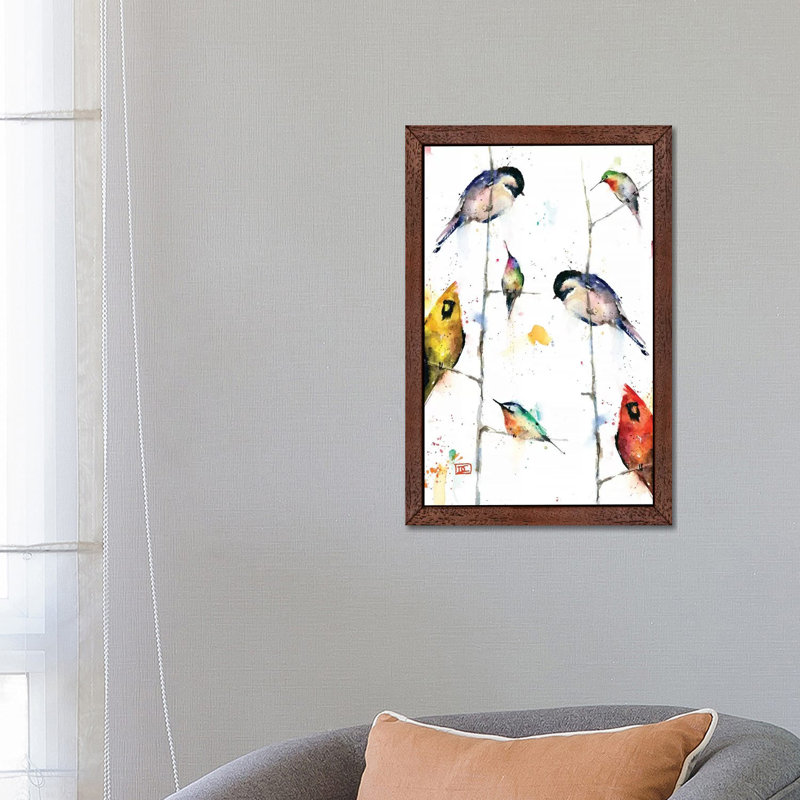 Birds on Branches 1 Piece Floater Frame Painting on Canvas, 101.6 cm H x 66.04 cm W, Brown