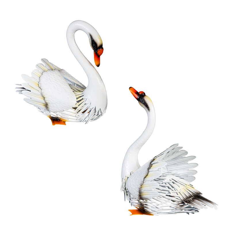 Ensemble de 2 statues de cygne en métal, ensemble de 2, H 14 po
