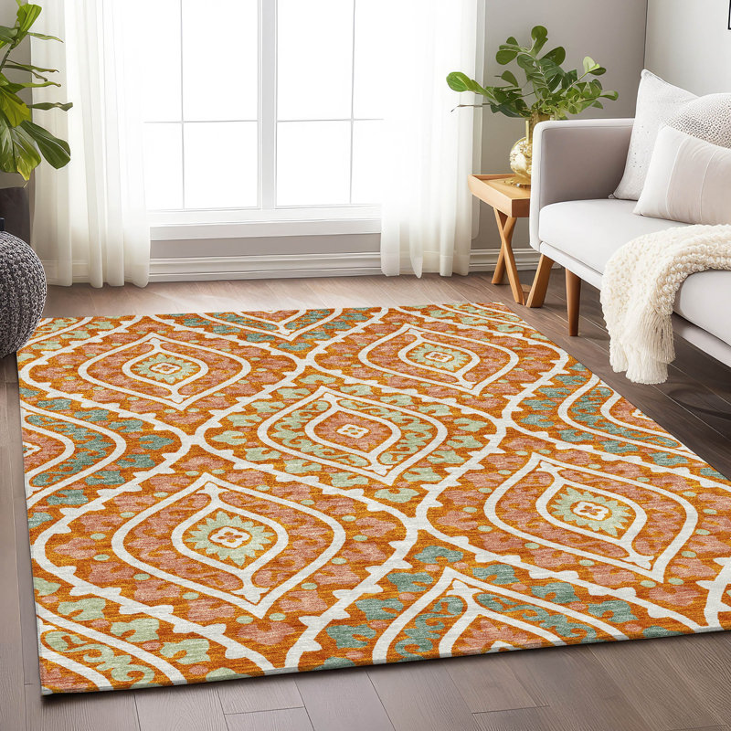 Premium Machine Washable Lisse Orange Rug, Rectangle 5' x 7'6"