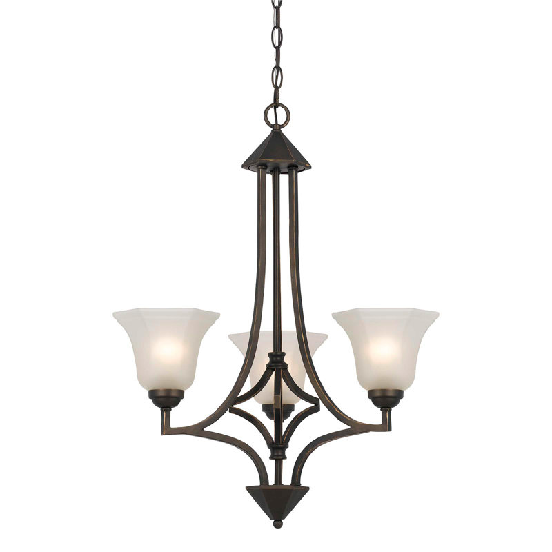 Lustre à 3 lumières en bronze foncé, 61,6 cm de hauteur, avec abat-jour en verre blanc, douille E26, 60 W et chaîne en fer de 1,8 m.