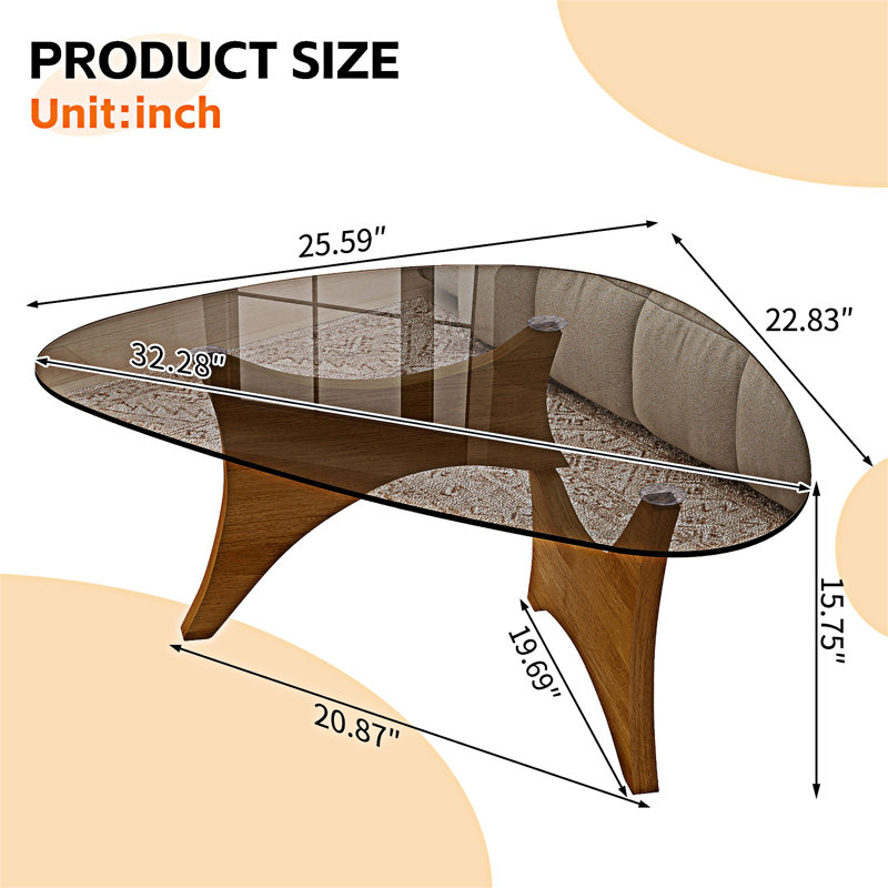 Table basse avec plateau en verre, Walnut