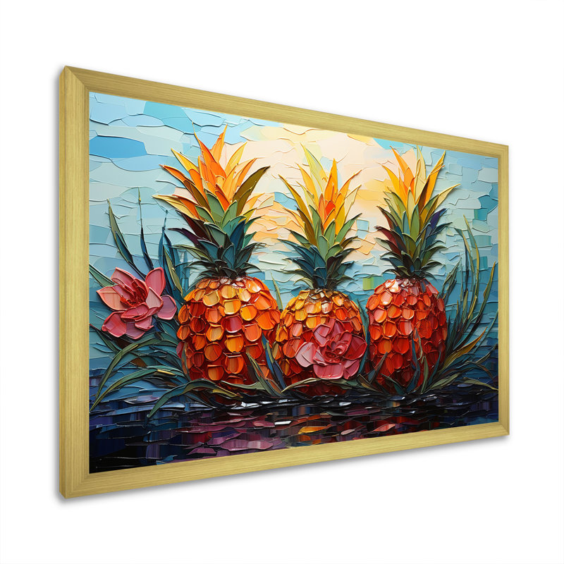 Pineapple Pond, mosaïque sur toile, Cadre photo doré simple, H 34 po x l 44 po x P 1,5 po