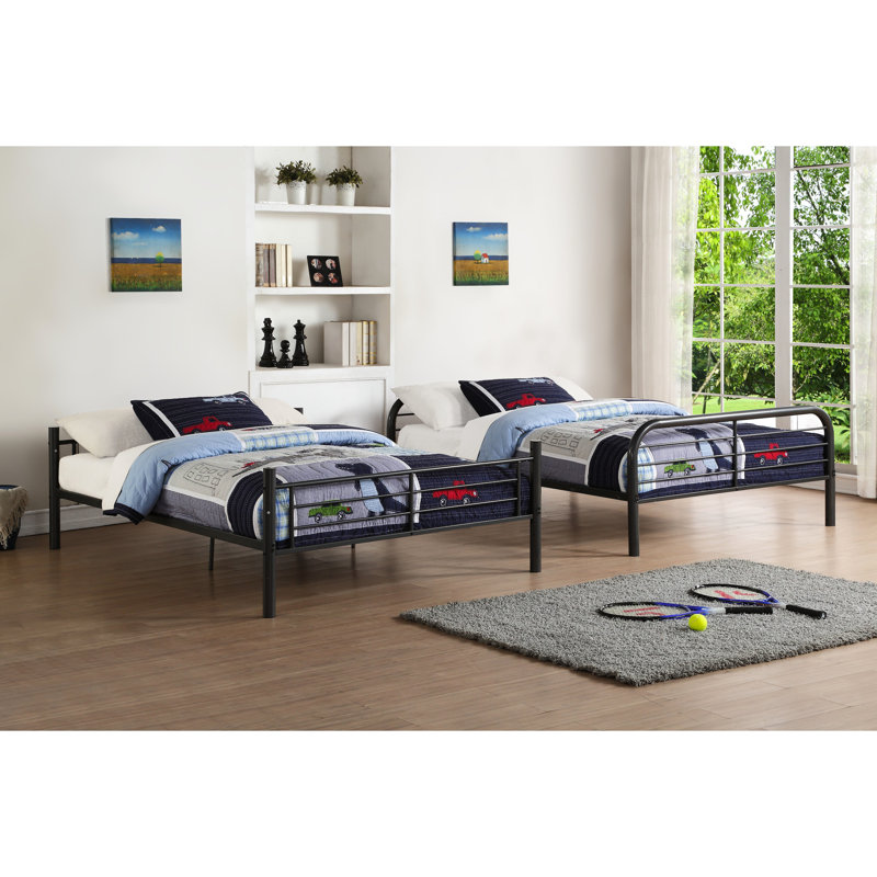 Full/Full Bunk Bed With Bristol Gunmetal Finish, Convertible To Two Full - Sized Beds, Metal Tube Slat System, Reversible , Length Guard Rail, 6 Inch Mattress Height For Top Bunk, 38 Rail , 11 Floor