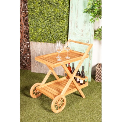 Chariot-bar à lattes en bois de teck Vanmatre